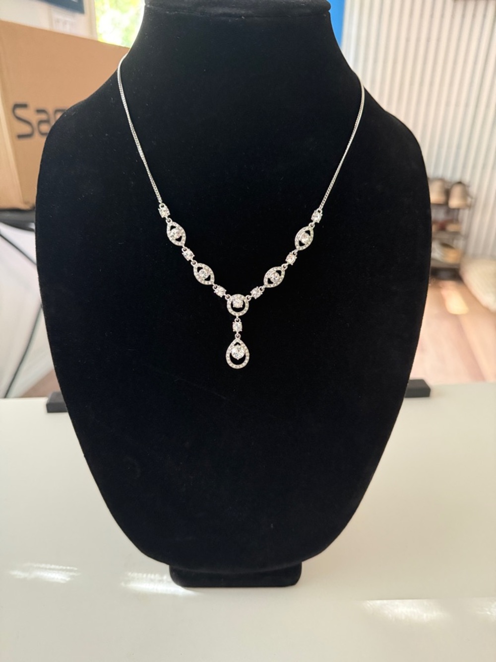 Givenchy Silver-Tone Crystal Teardrop Necklace